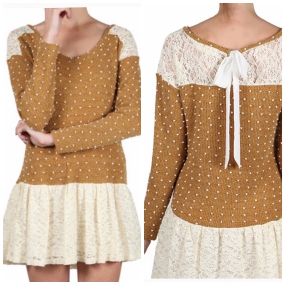Areve Langley mustard lace skirt sweater medium - Picture 1 of 8